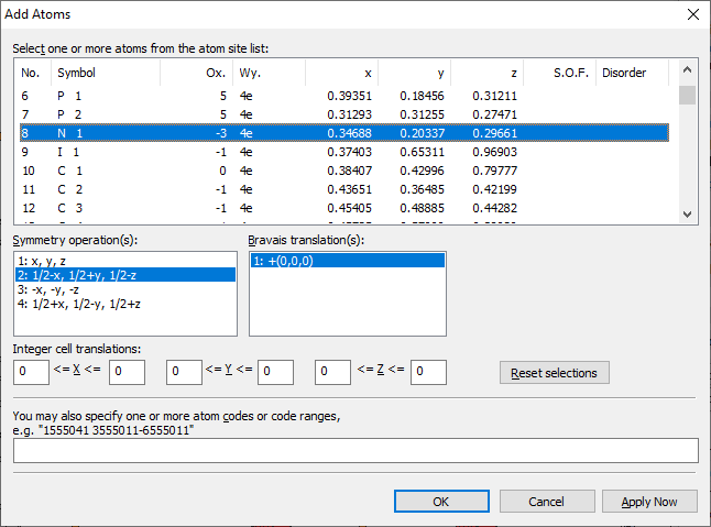 Add Atoms dialog