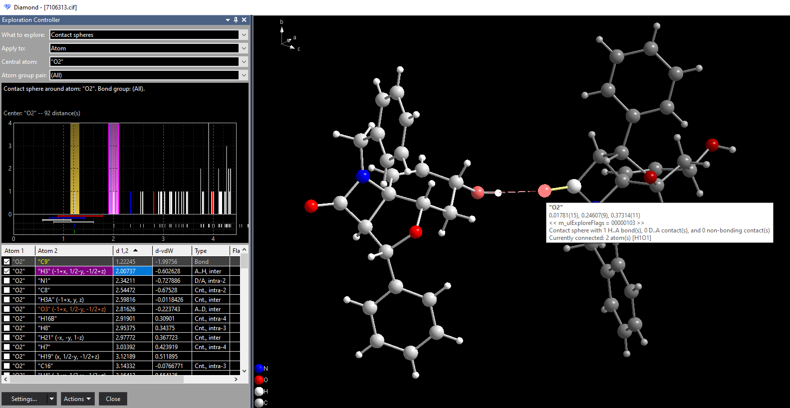 Screenshot with exploration of contact spheres