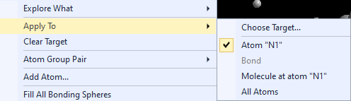 Screenshot of context menu when atom N1 is pre-selected as reference atom