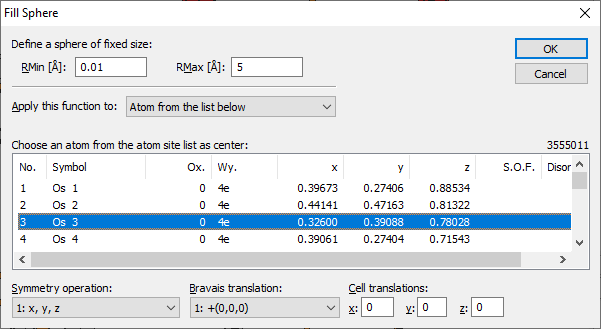 Fill Sphere dialog