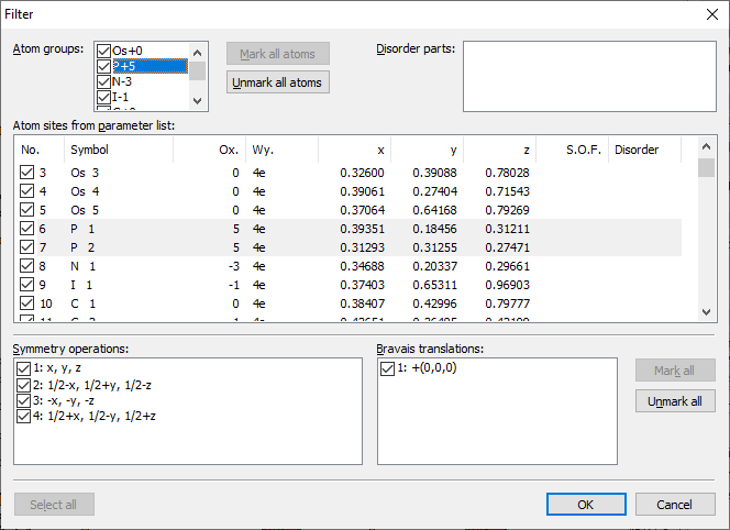 Filter dialog