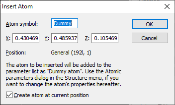 Insert Atom dialog
