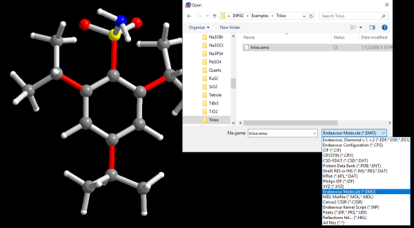 File Open dialog with (already opened) molecule